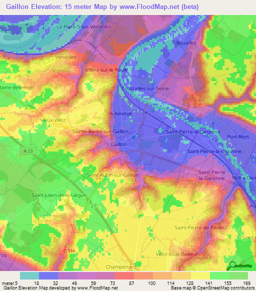 Gaillon,France Elevation Map