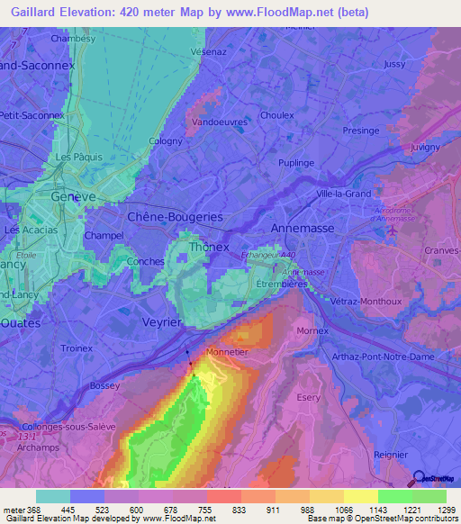 Gaillard,France Elevation Map