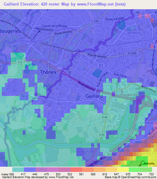 Gaillard,France Elevation Map