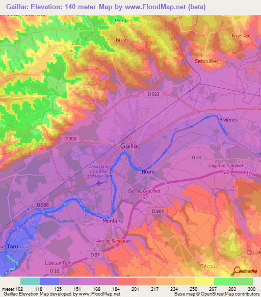 Gaillac,France Elevation Map