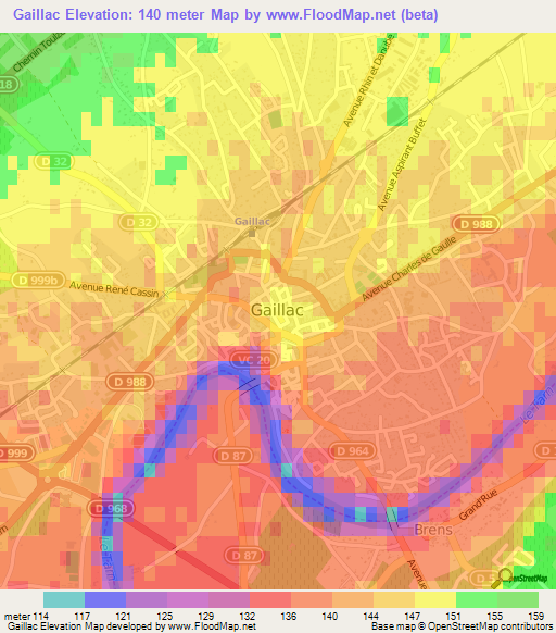 Gaillac,France Elevation Map