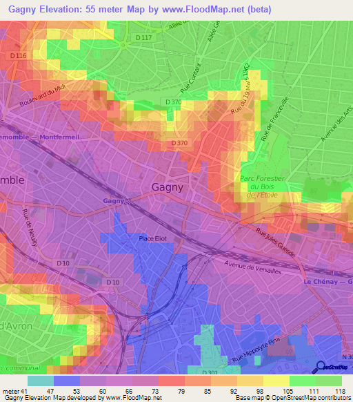 Gagny,France Elevation Map