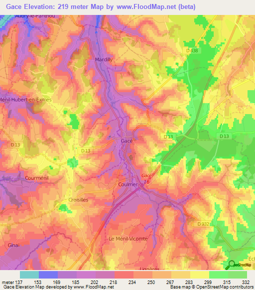 Gace,France Elevation Map