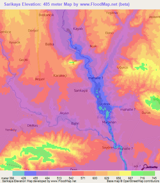 Sarikaya,Turkey Elevation Map