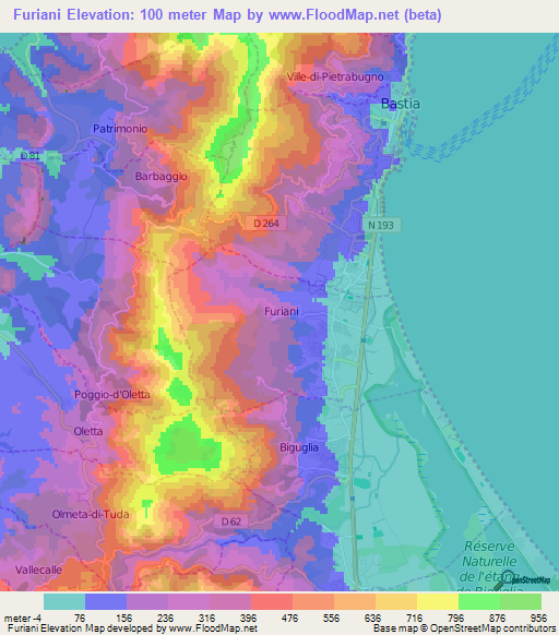 Furiani,France Elevation Map