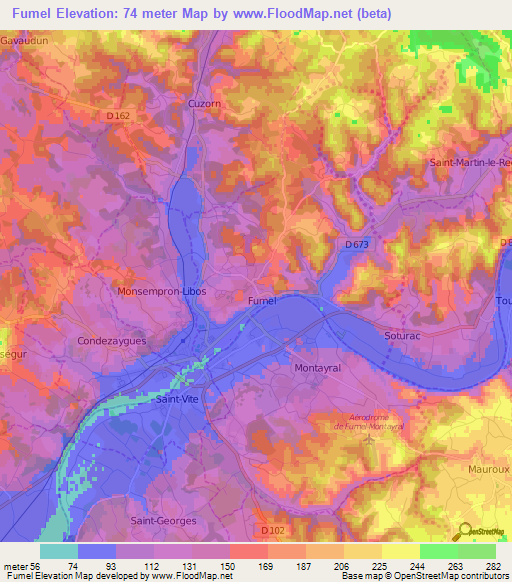 Fumel,France Elevation Map