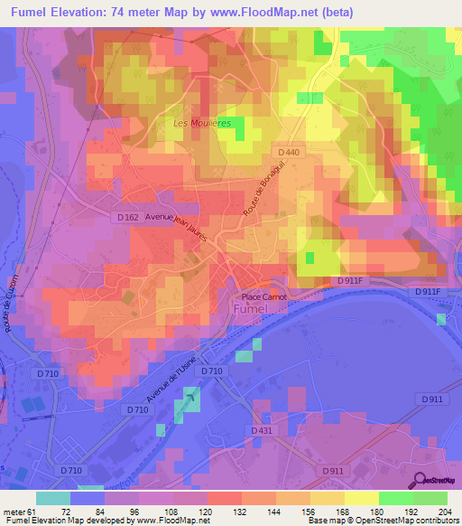 Fumel,France Elevation Map