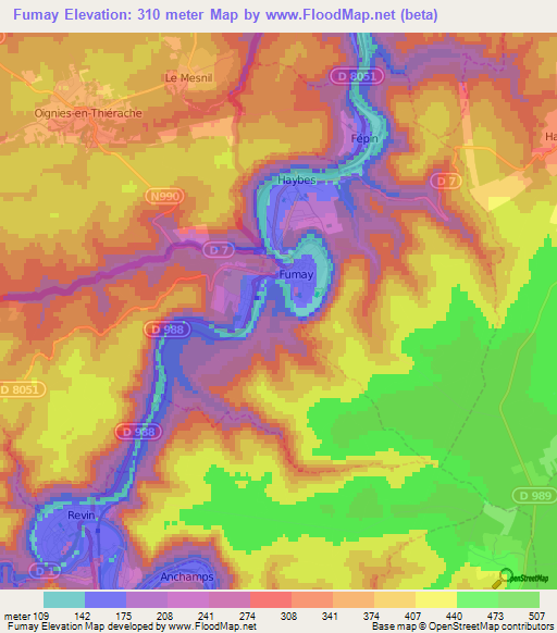 Fumay,France Elevation Map