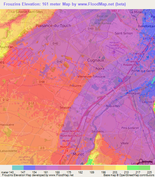 Frouzins,France Elevation Map