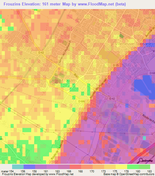 Frouzins,France Elevation Map