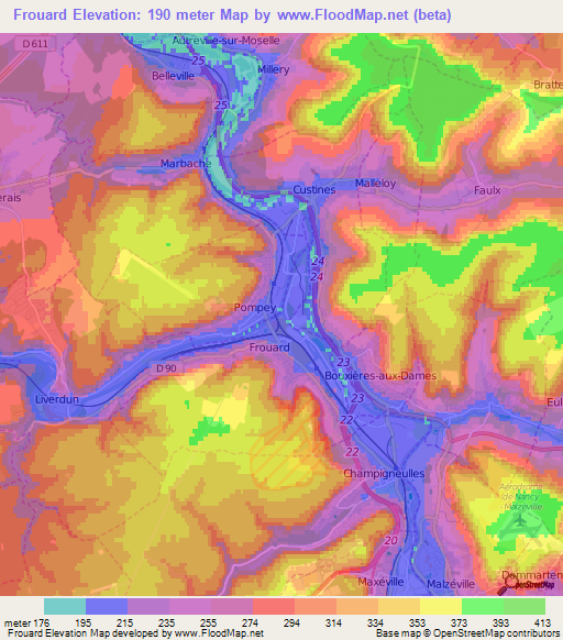 Frouard,France Elevation Map