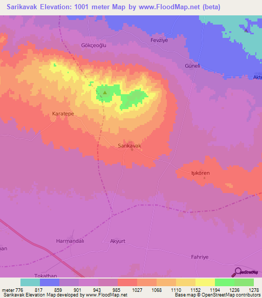 Sarikavak,Turkey Elevation Map