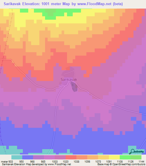 Sarikavak,Turkey Elevation Map