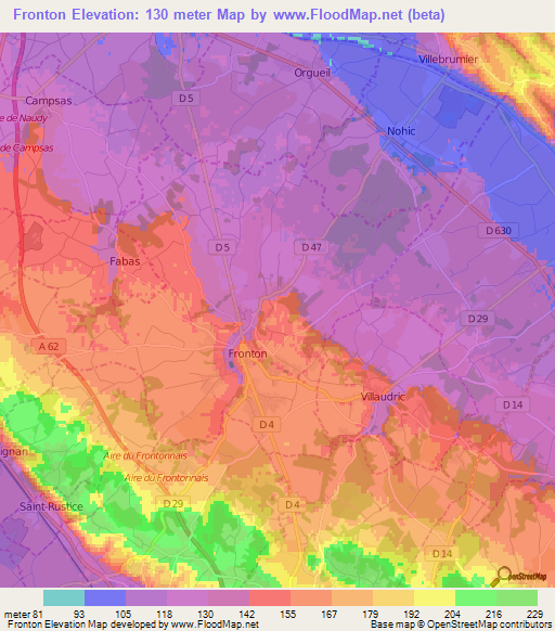 Fronton,France Elevation Map