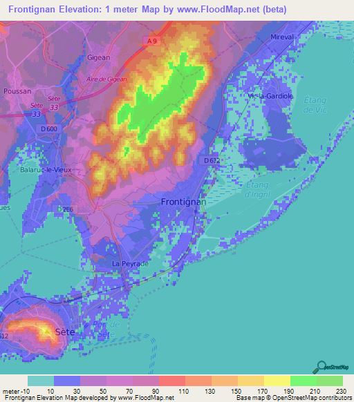 Frontignan,France Elevation Map