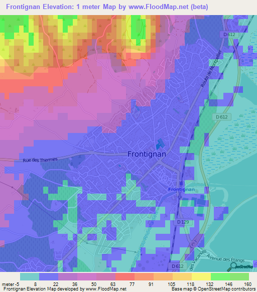 Frontignan,France Elevation Map