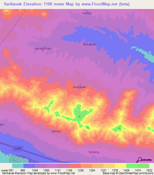 Sarikavak,Turkey Elevation Map