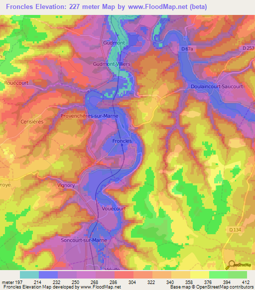 Froncles,France Elevation Map