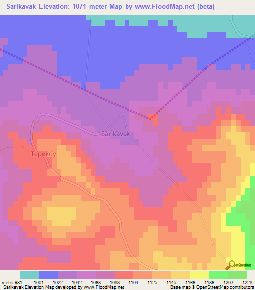 Sarikavak,Turkey Elevation Map