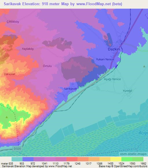 Sarikavak,Turkey Elevation Map