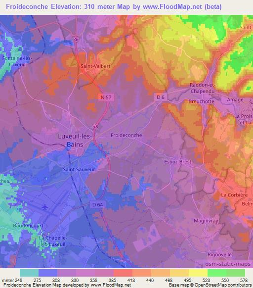 Froideconche,France Elevation Map