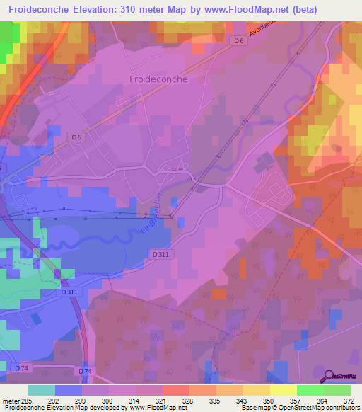 Froideconche,France Elevation Map