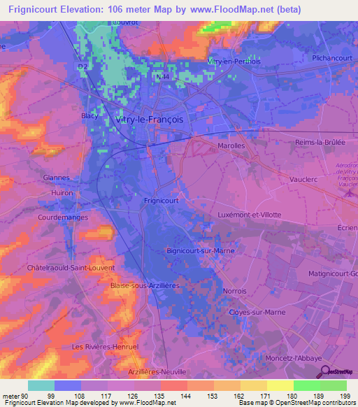 Frignicourt,France Elevation Map