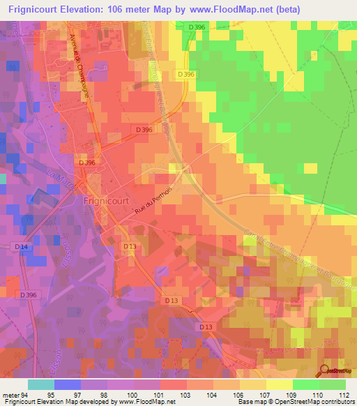 Frignicourt,France Elevation Map