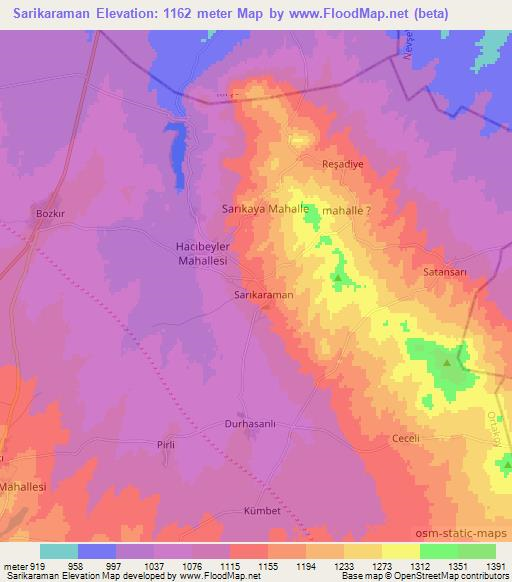 Sarikaraman,Turkey Elevation Map