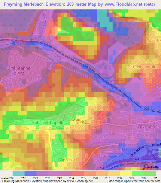 Freyming-Merlebach,France Elevation Map