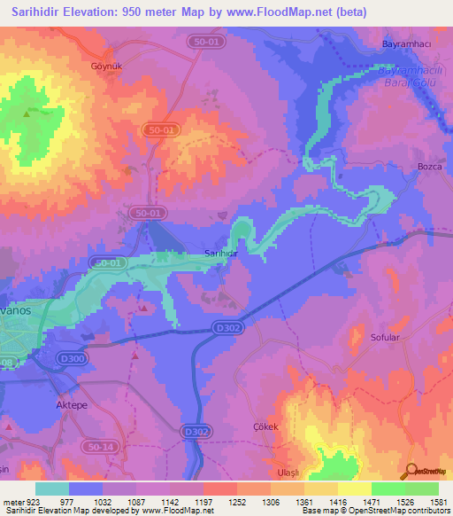 Sarihidir,Turkey Elevation Map