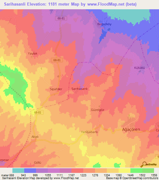 Sarihasanli,Turkey Elevation Map