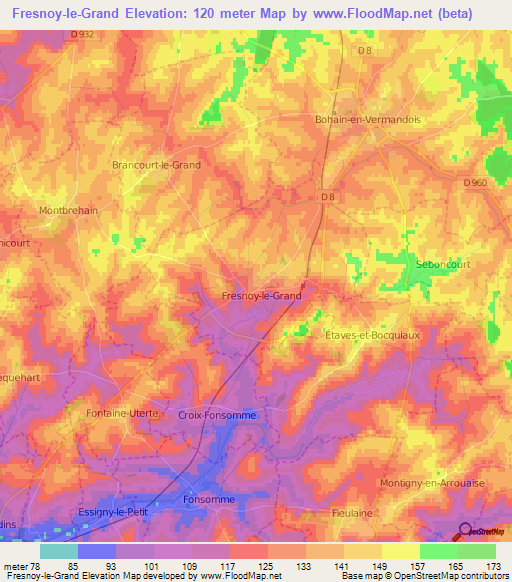 Fresnoy-le-Grand,France Elevation Map