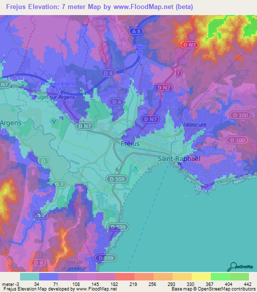 Frejus,France Elevation Map