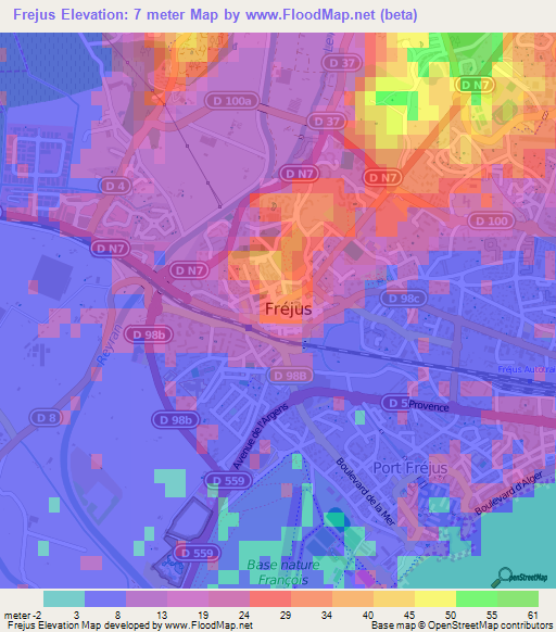 Frejus,France Elevation Map