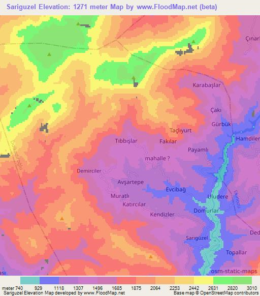 Sariguzel,Turkey Elevation Map