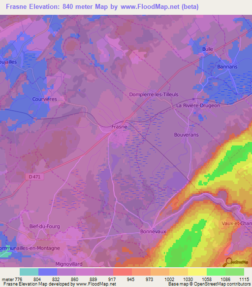 Frasne,France Elevation Map