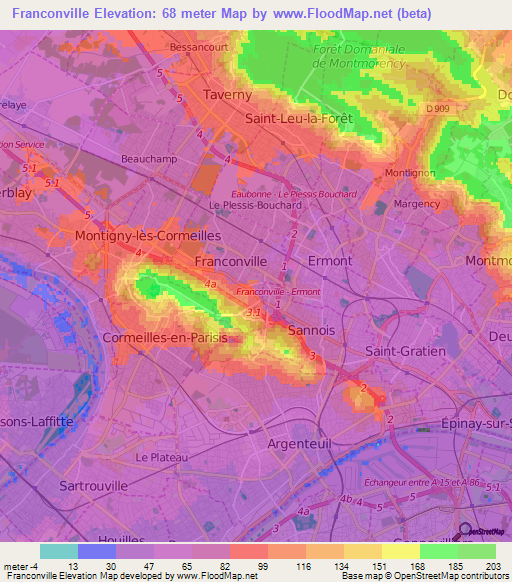 Franconville,France Elevation Map