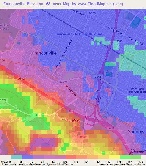 Franconville,France Elevation Map