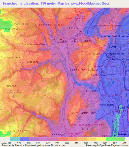 Francheville,France Elevation Map