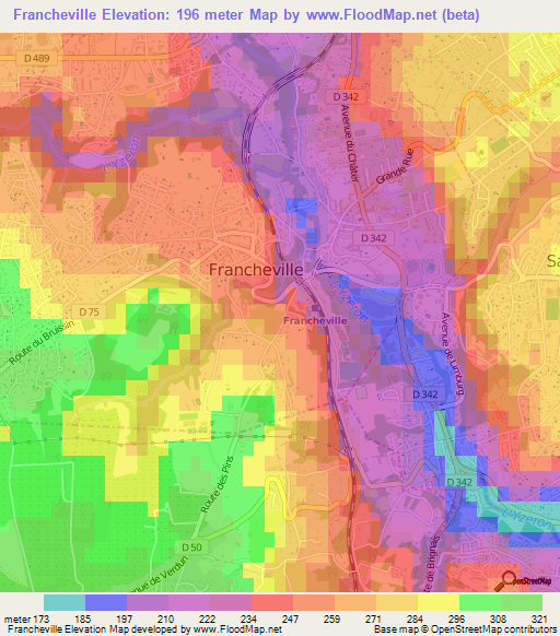 Francheville,France Elevation Map