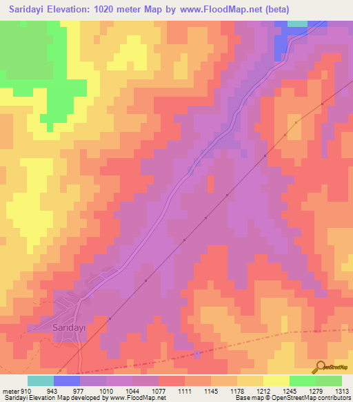 Saridayi,Turkey Elevation Map