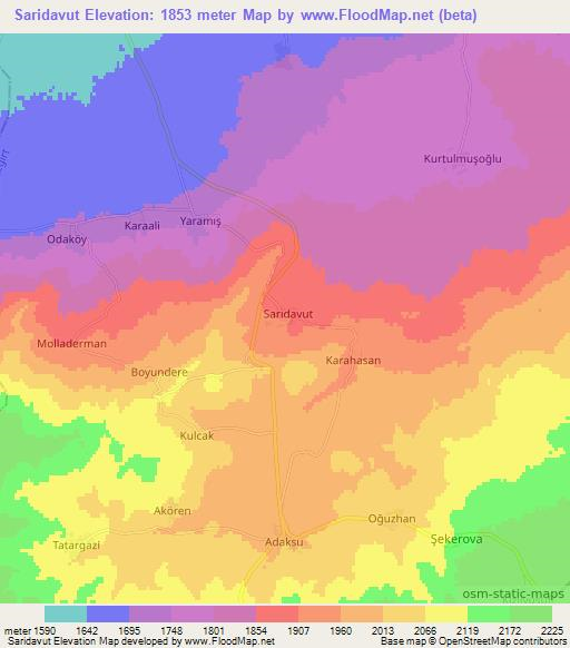 Saridavut,Turkey Elevation Map