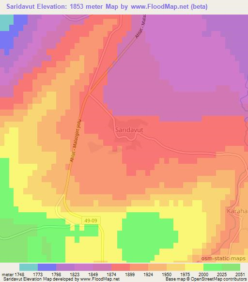 Saridavut,Turkey Elevation Map