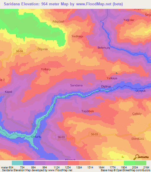 Saridana,Turkey Elevation Map