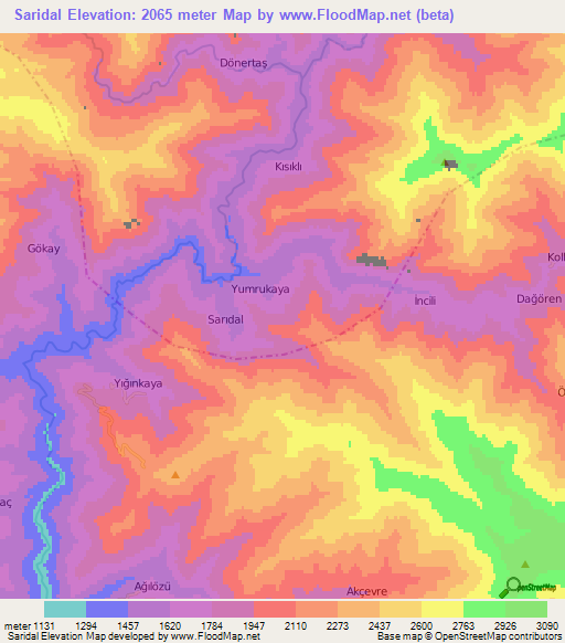 Saridal,Turkey Elevation Map