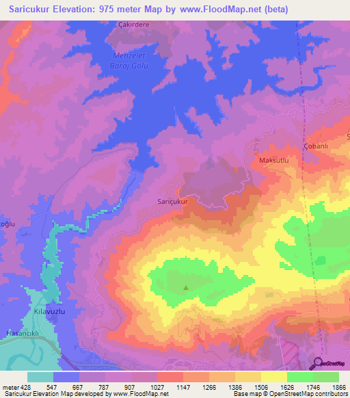 Saricukur,Turkey Elevation Map