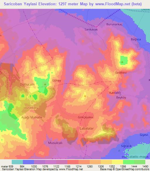 Saricoban Yaylasi,Turkey Elevation Map