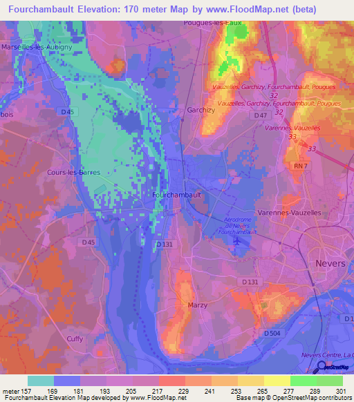 Fourchambault,France Elevation Map