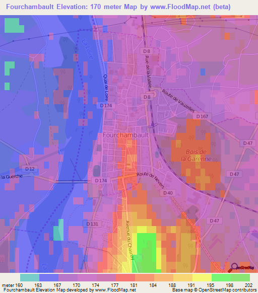 Fourchambault,France Elevation Map